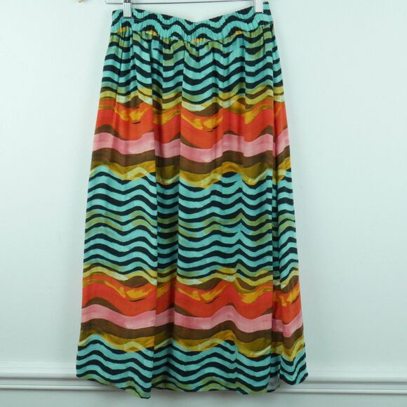 Anthropologie Small Midi Skirt Waves Multicolor Boho Coastal Quirky Maximalist - Picture 6 of 6